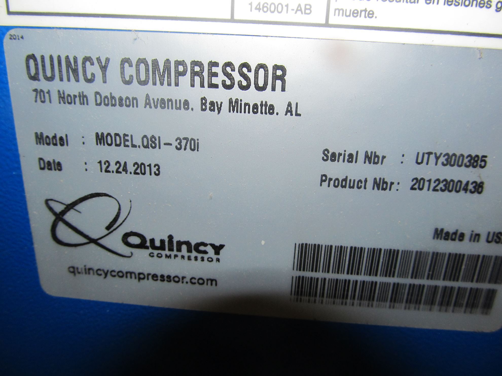 20053 - 75 HP QUINCY #QSI-370i ROTARY SCREW AIR COMPRESSOR